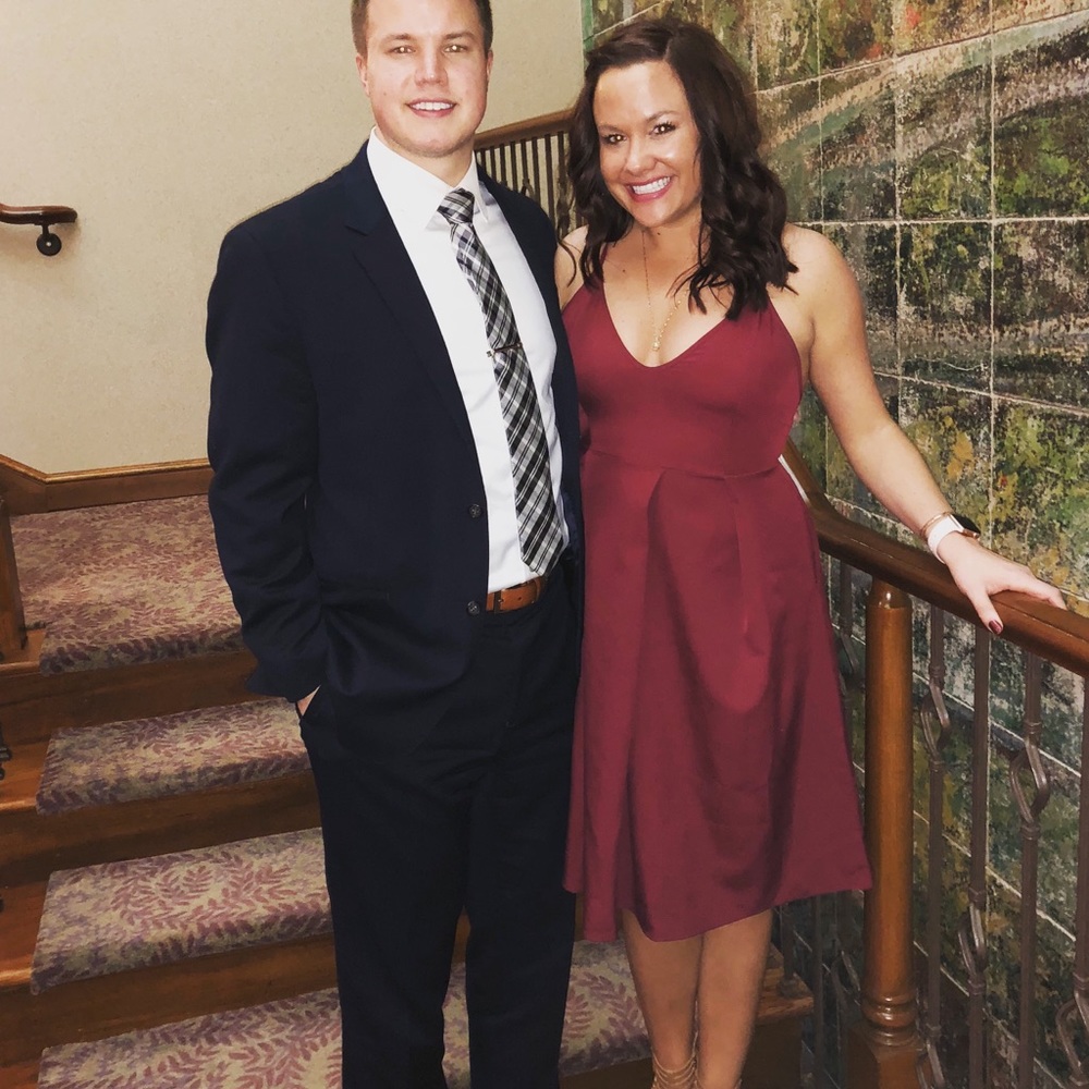 Maroon mid-length cocktail dress